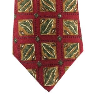 Purple Label CHAPS Ralph Lauren Red Green Leaves Nature Silk Men's Tie Necktie